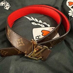 Louis Vuitton Brown Monogram Belt with Red Interior